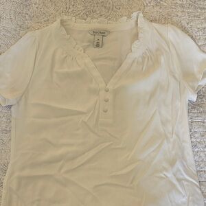 White House Black Market White Ruffled Blouse